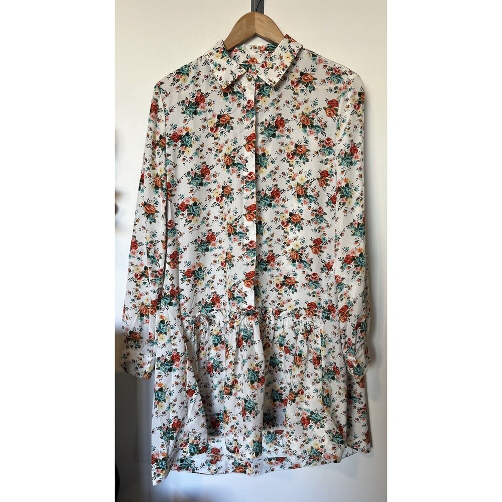 NWT Philosophy White Floral Cottage Core Mini Shirt Dress Size Large